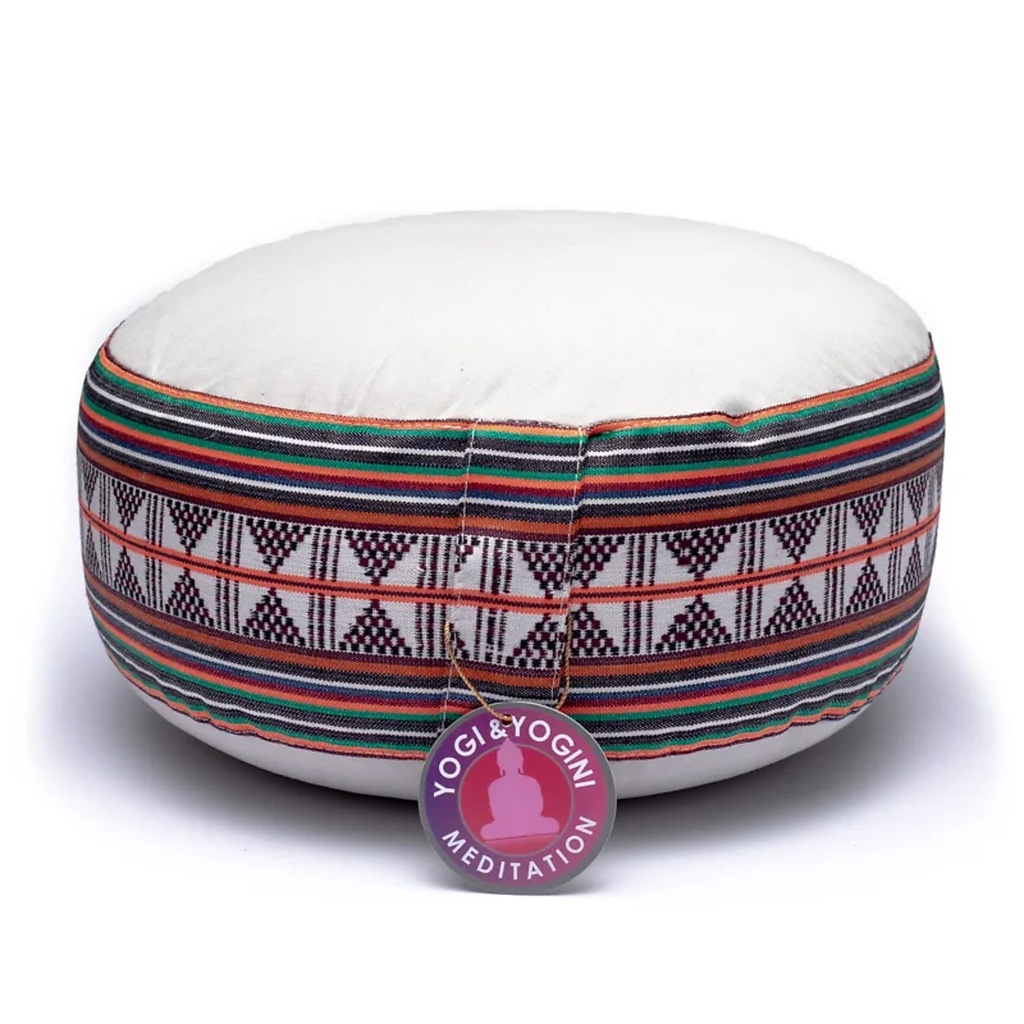 [8718969174091] Coussin de méditation Crème motifs Tribu | 33x17 cm