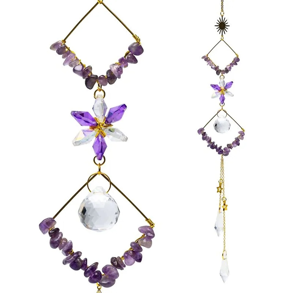 Attrape-soleil avec pierres d'améthyste et losanges -- 50cm