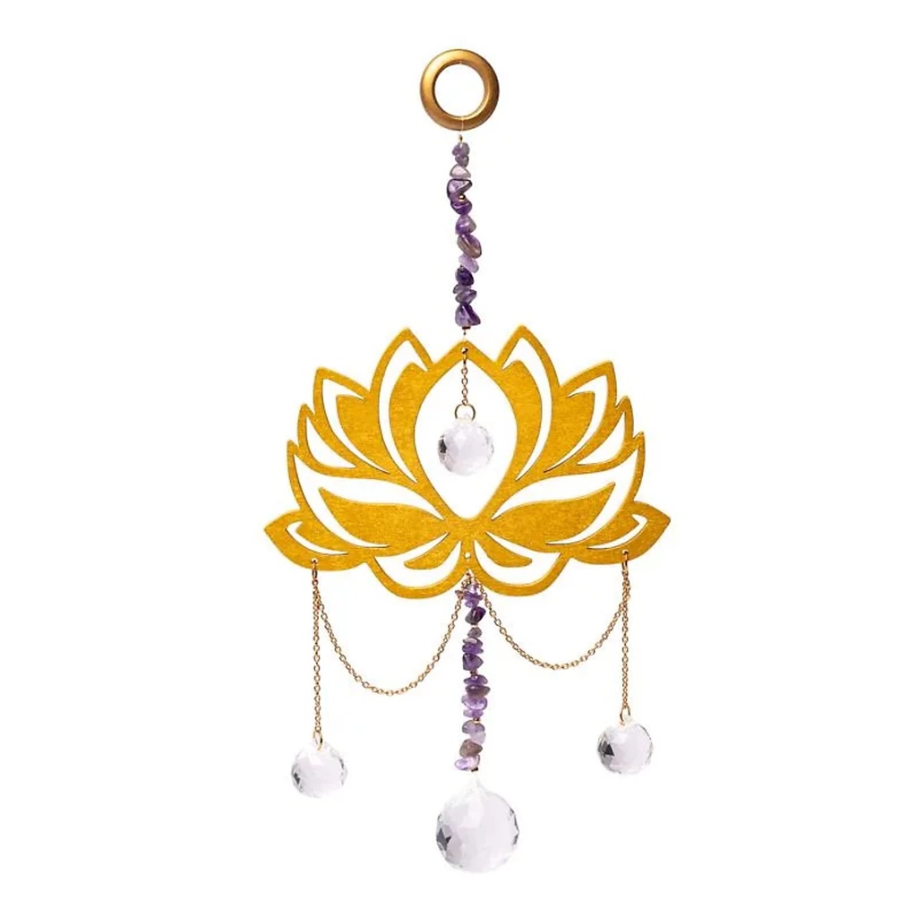 Attrape-soleil avec lotus, améthyste et sphères de cristal -- ±33cm