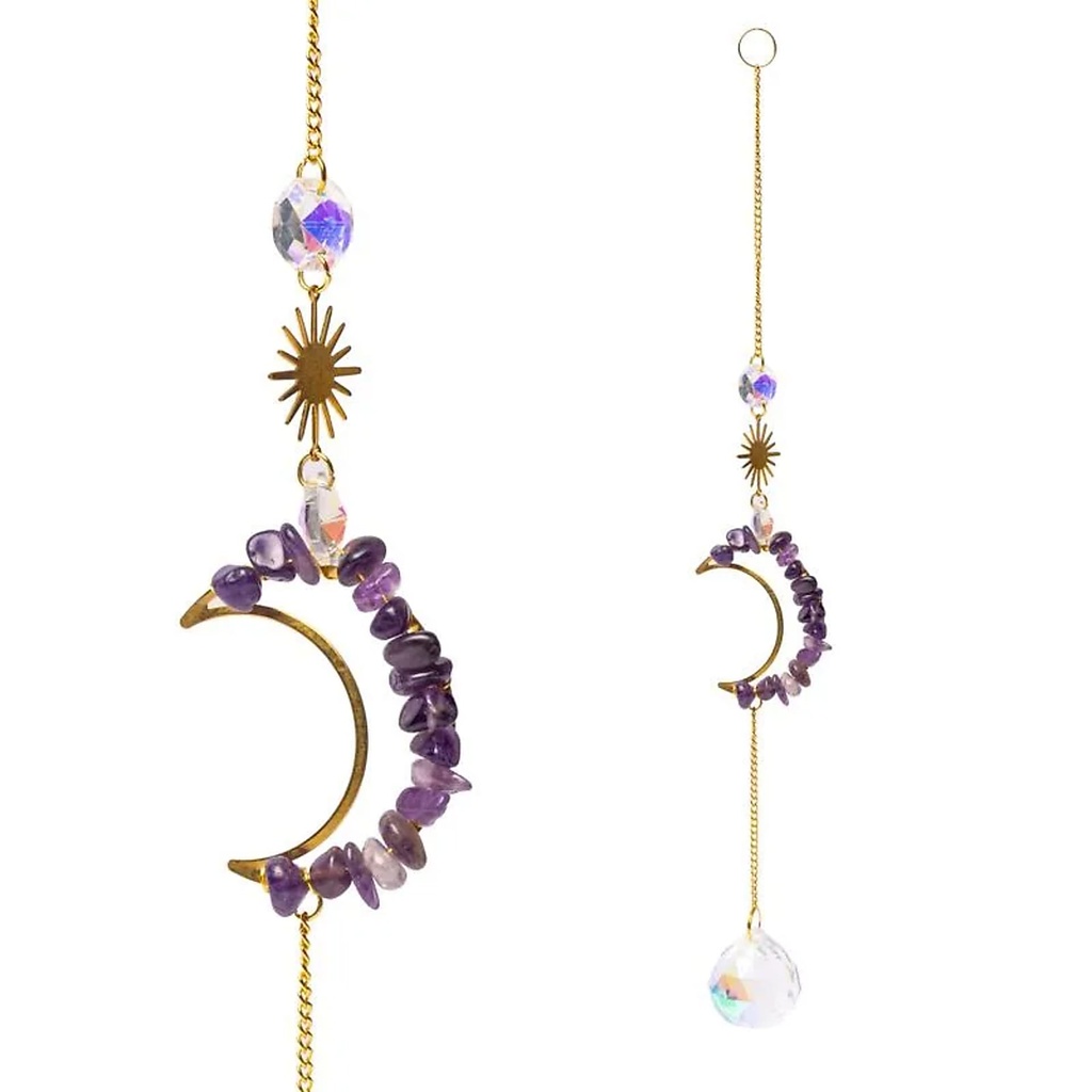 Attrape-soleil avec lune en améthyste et sphère de cristal -- ±35cm