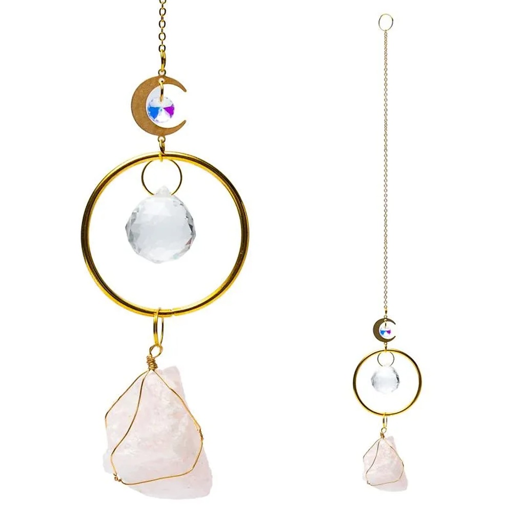 Attrape-soleil avec lune et quartz rose -- 35-40cm