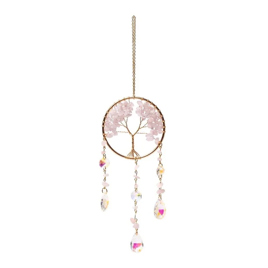Attrape-soleil avec arbre de vie et quartz rose -- ±30cm