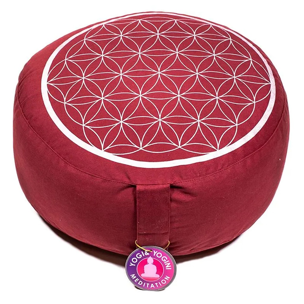 [8718969174121] Coussin méditation Fleur de Vie rouge/argent | 33x17 cm