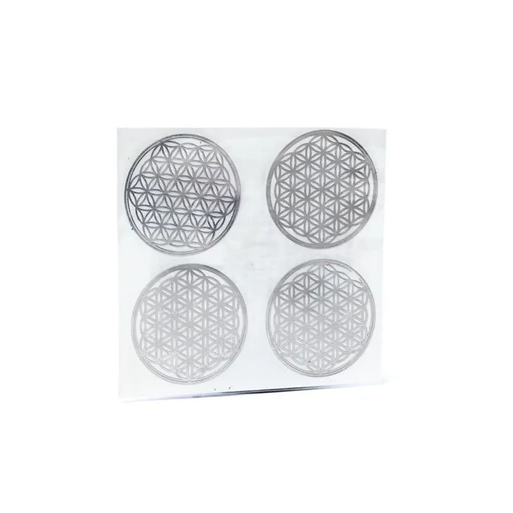 Adhésif métal Fleur de Vie argent 4x -- 3,5cm