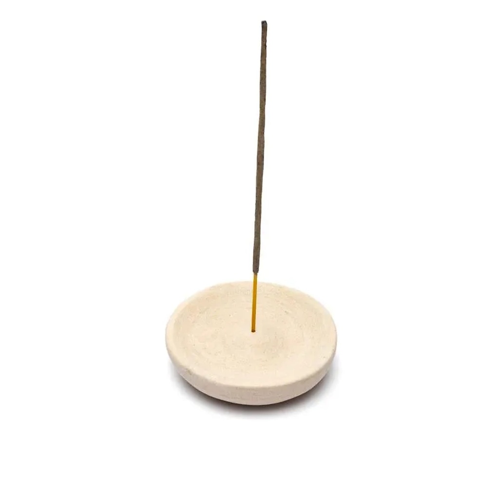 Brûleur d'encens en grès rose rond -- 10x2 cm