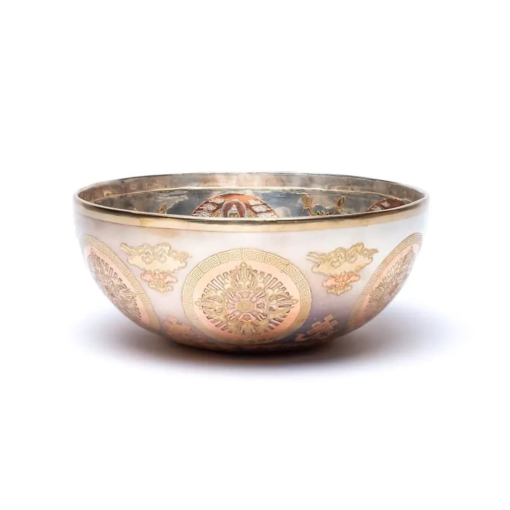 Bol chantant plaqué argent Chenrezig -- ±23cm; ±1450-1550g