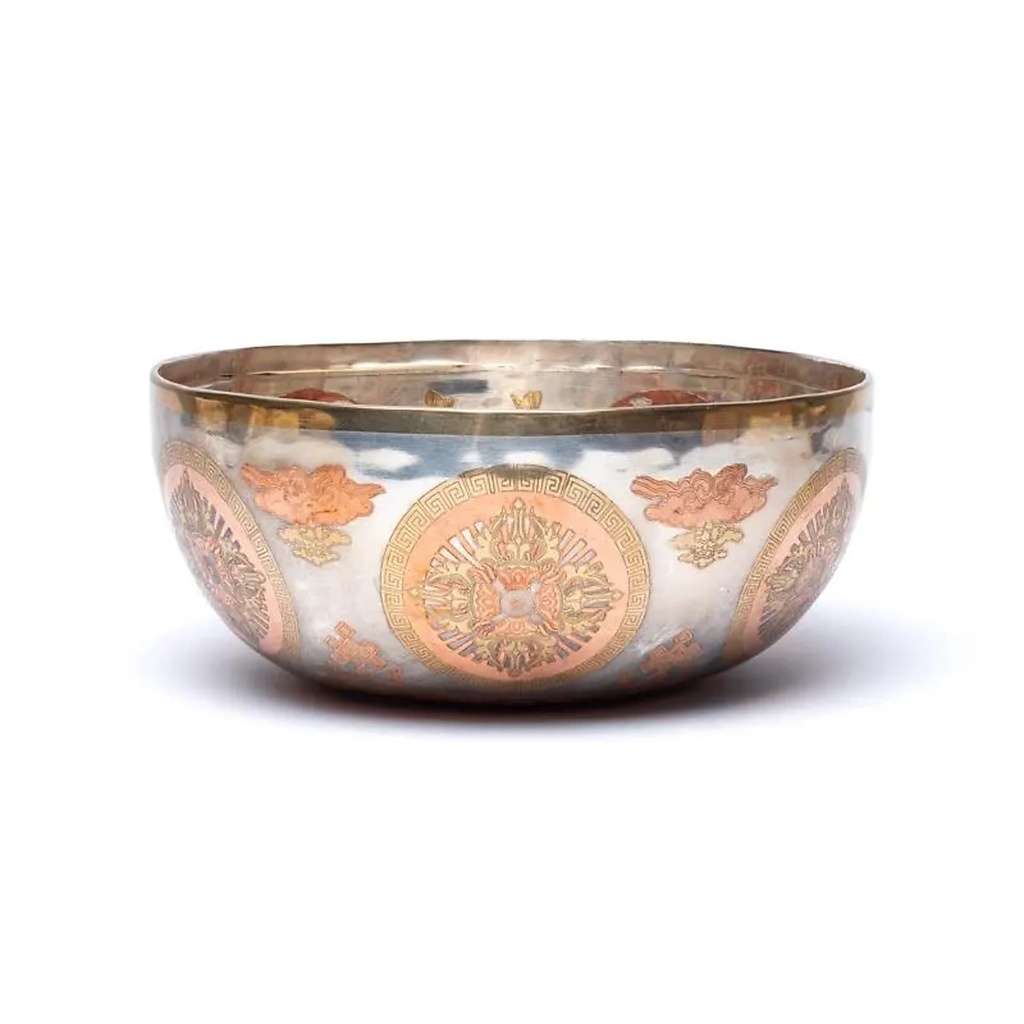 Bol chantant plaqué argent Bouddha Vairochana -- ±25cm; ±1700-1800g