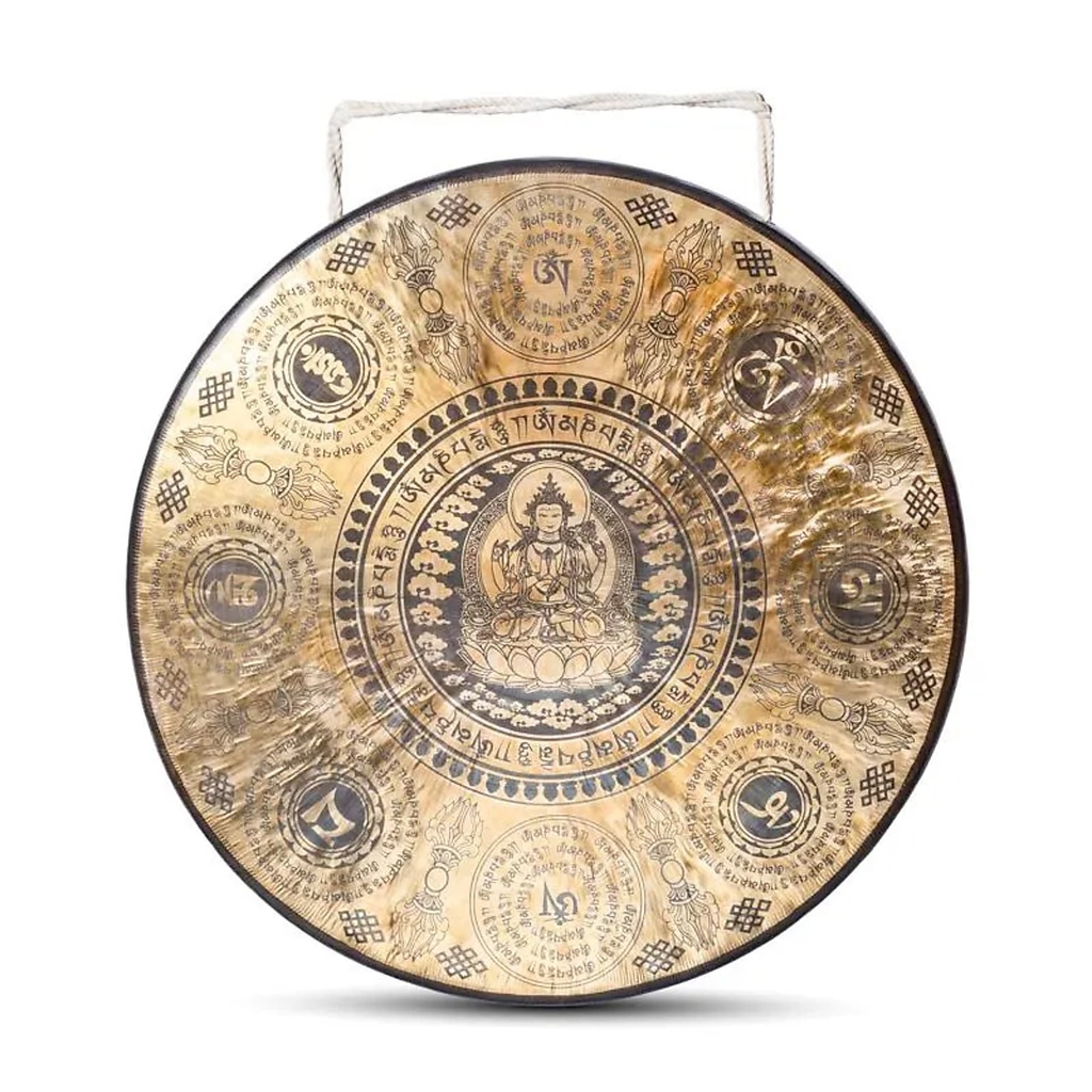 Gong népalais Chenrezig gravé -- 60cm ; 9,5kg