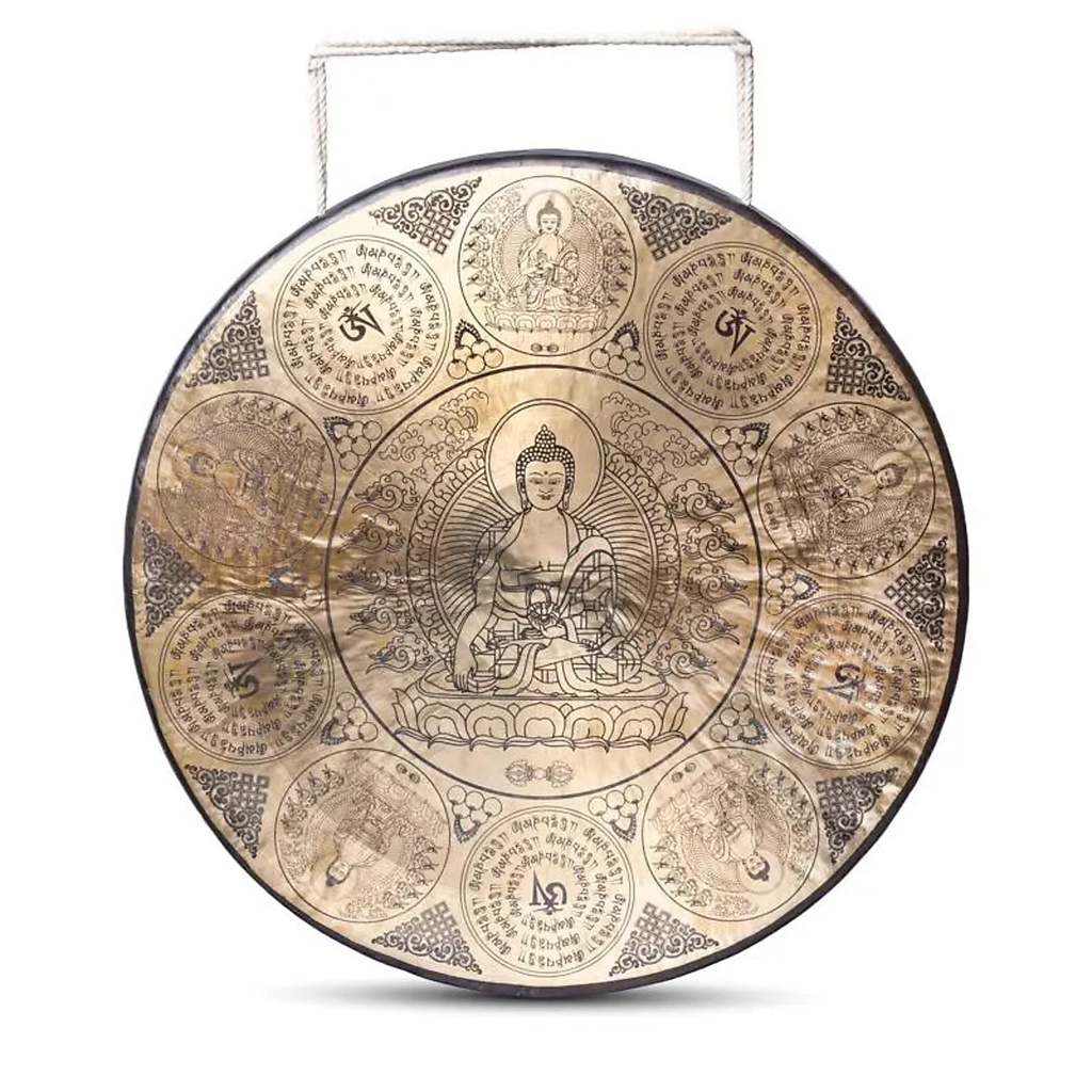 Gong népalais Bouddha Shakyamuni gravé -- 60cm ; 9,5kg
