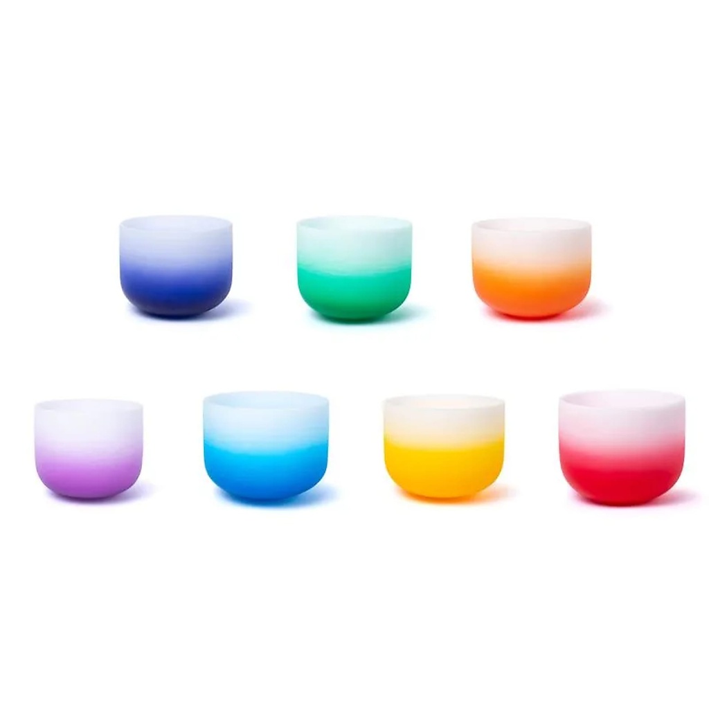 SET 7 Bols chantants en cristal Aria gradient design 432 hz + 2 sacs -- 20-25cm