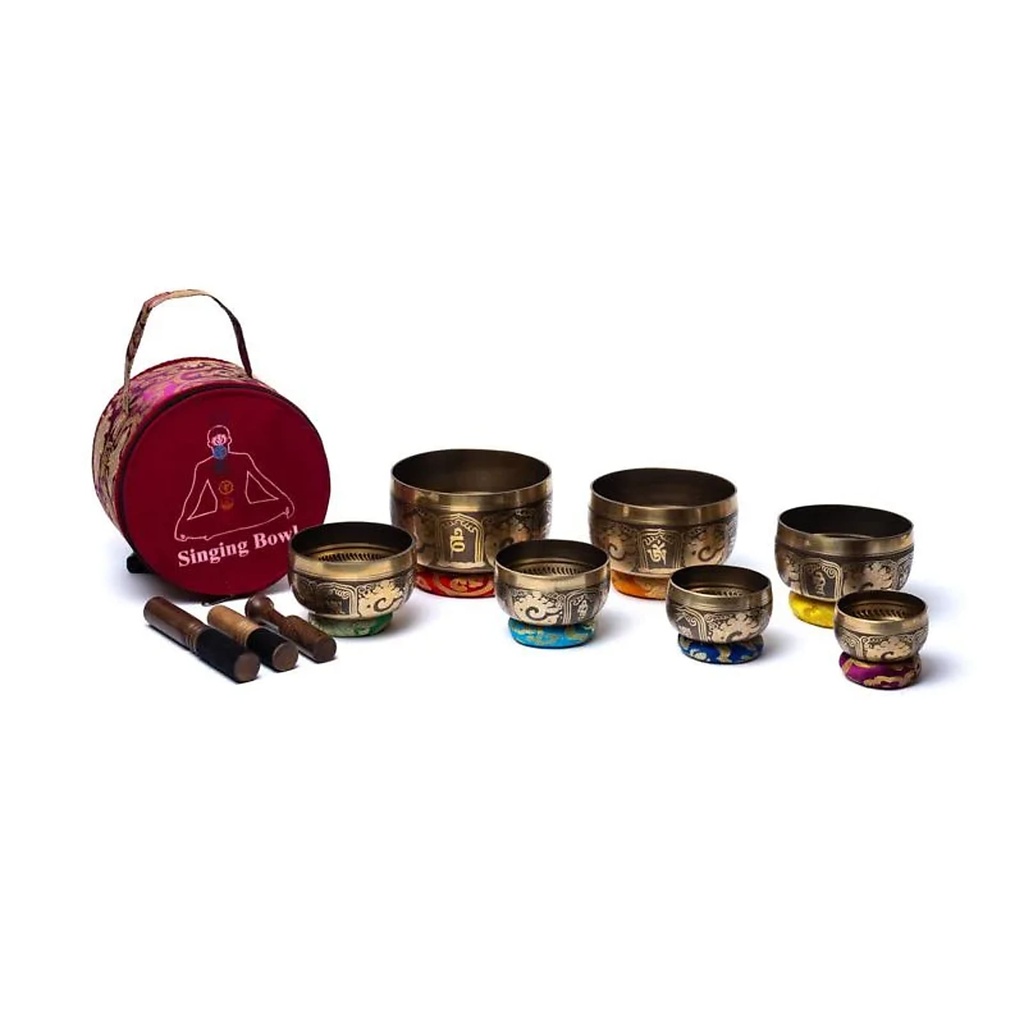 [8718969170260] Set de bols chantants chakra les yeux de Bouddha avec housse -- ±4475g