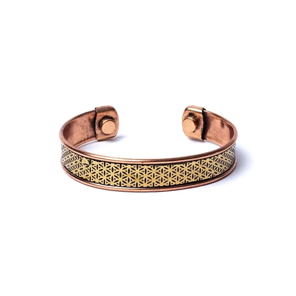 Bracelet cuivre Fleur de Vie magnétique -- ±6.5cm