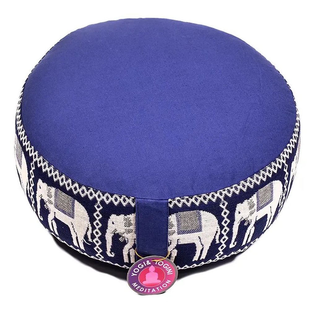 [8718969174275] Coussin méditation Bleu avec éléphants | 33x17 cm
