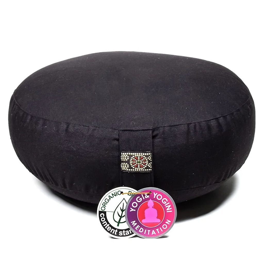 Coussin méditation modèle bas noir coton BIO (OCS) | 2200 g; 33x12 cm