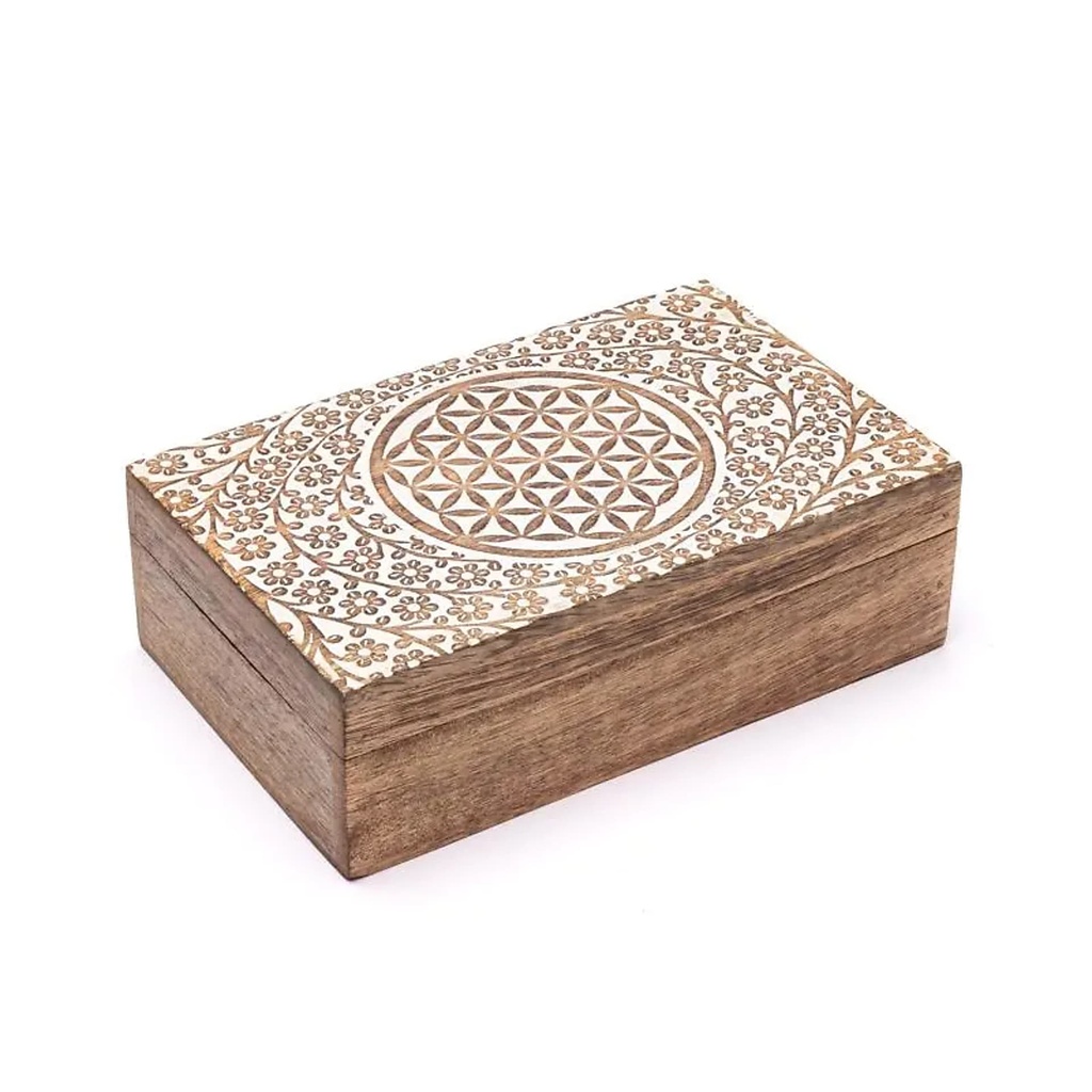 [8721139295304] Boîte à bijoux impression Fleur de Vie -- 20x6x12,5cm	