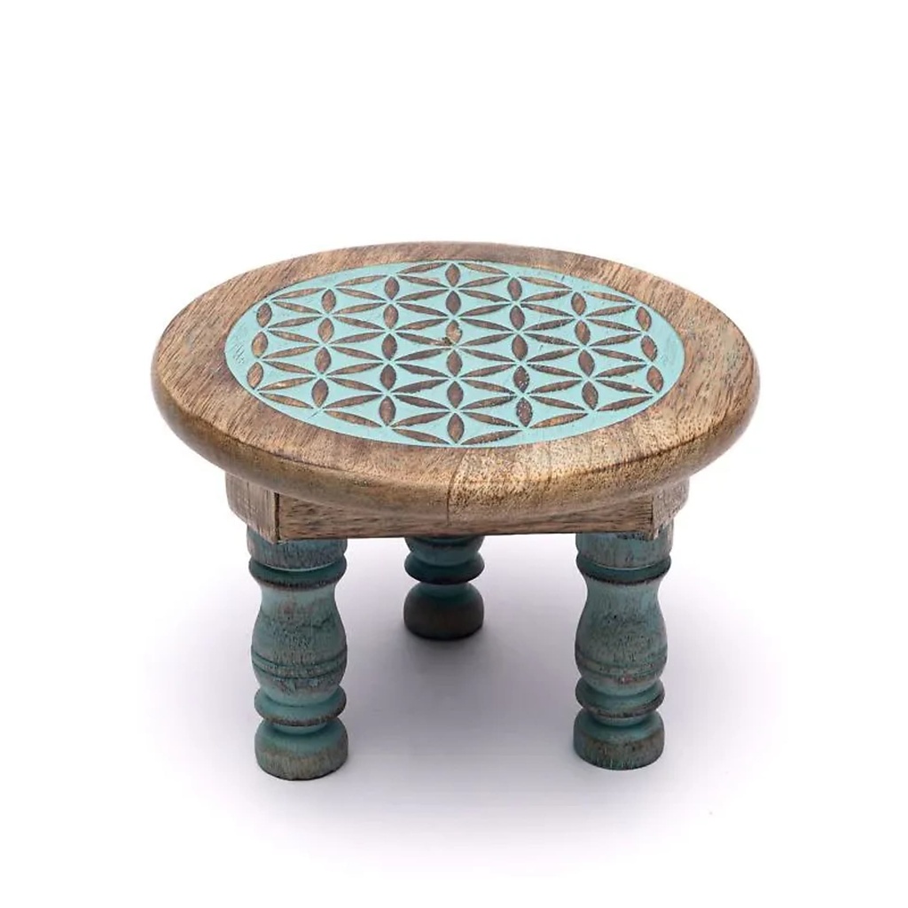 Petite table d’autel impression bleue Fleur de Vie -- 15x15x9,5cm