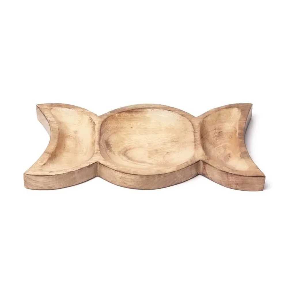 Coupelle en bois de manguier symbole de la Déesse -- 29×14,5×2,5 cm