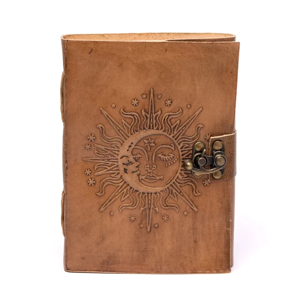 [8721139296165] Carnet de note Soleil & Lune avec couverture en cuir synthétique -- 250g; 18x13 cm	