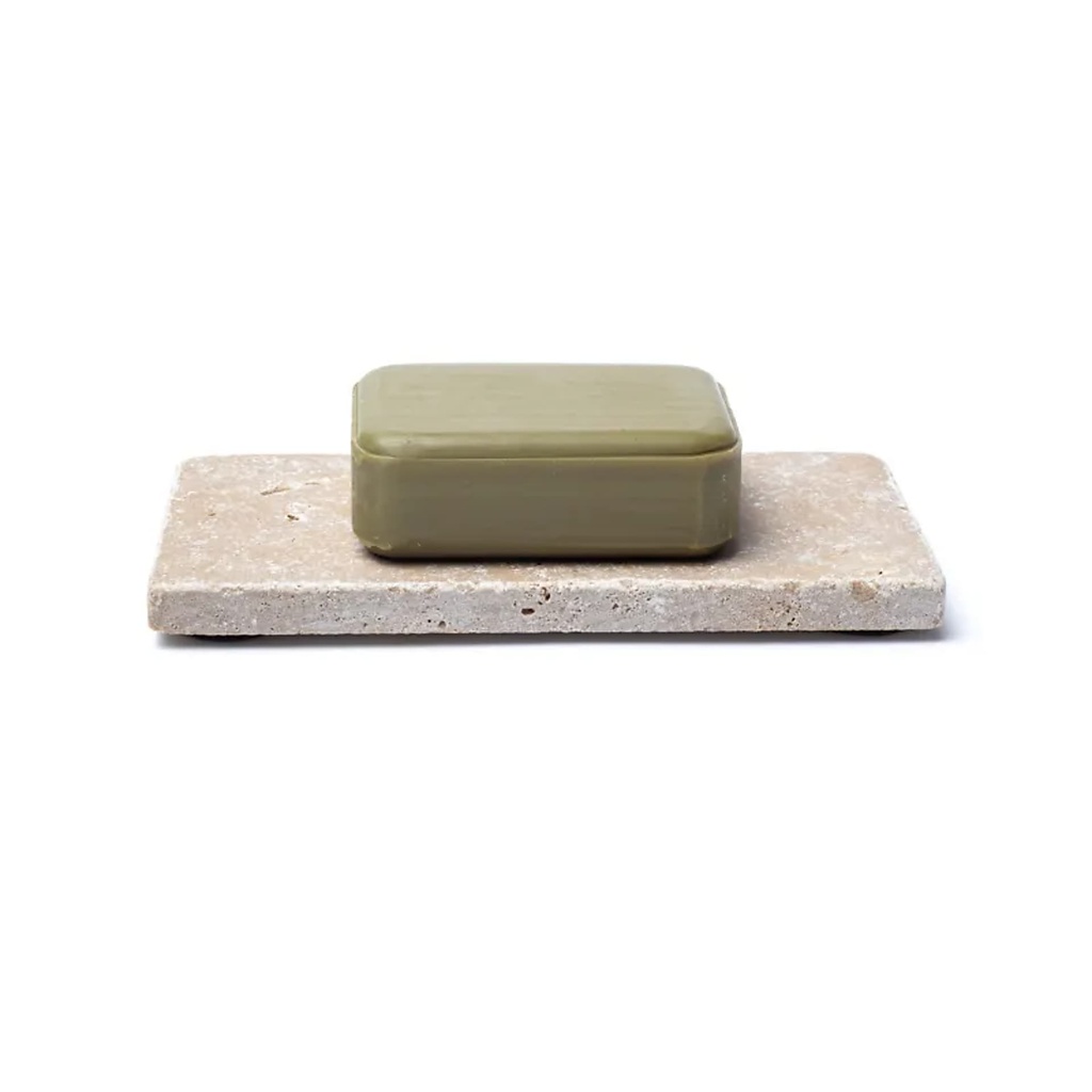 Porte-savon ou bougeoir en travertin beige – 15x7,5x1cm; 245g