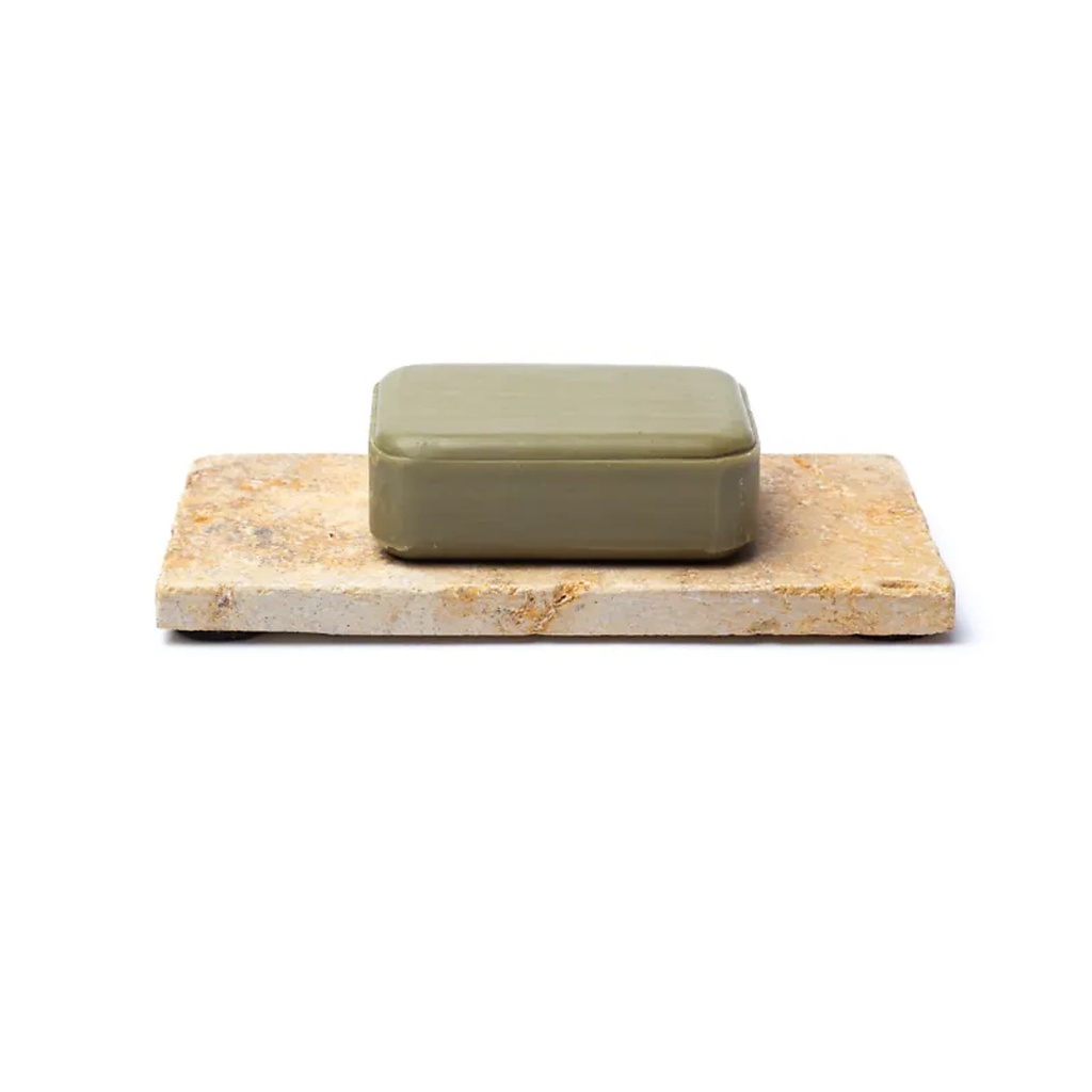 Porte-savon ou bougeoir en travertin couleur or – 15x7,5x1cm; 245g