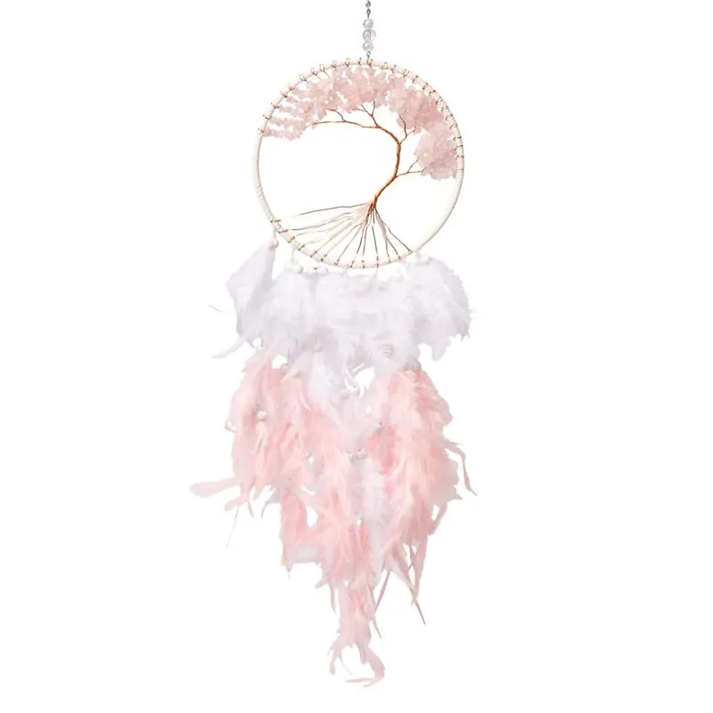 Capteur de rêves Arbre de Vie quartz rose -- ±16x55cm	