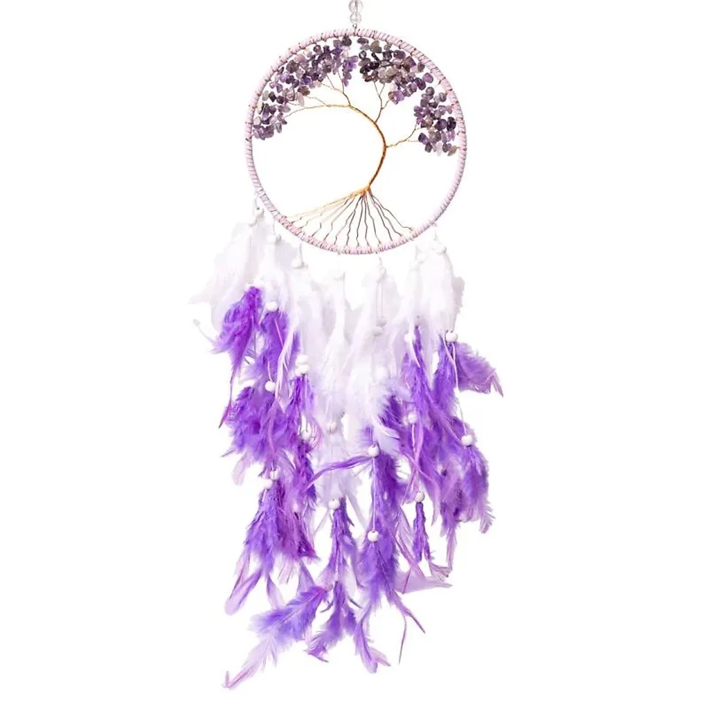 Capteur de rêves Arbre de Vie améthyste -- ±16x55cm	