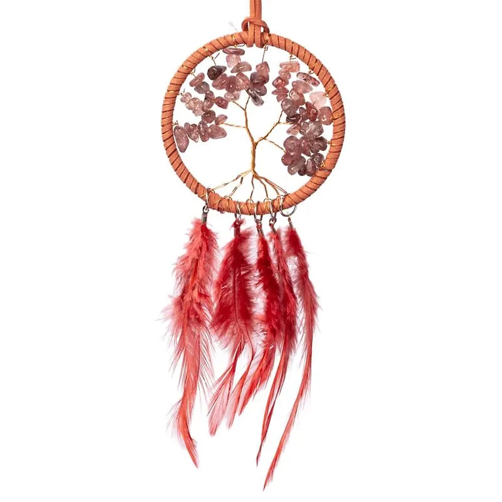 Capteur de rêves Arbre de Vie quartz fraise -- ±7x23cm	