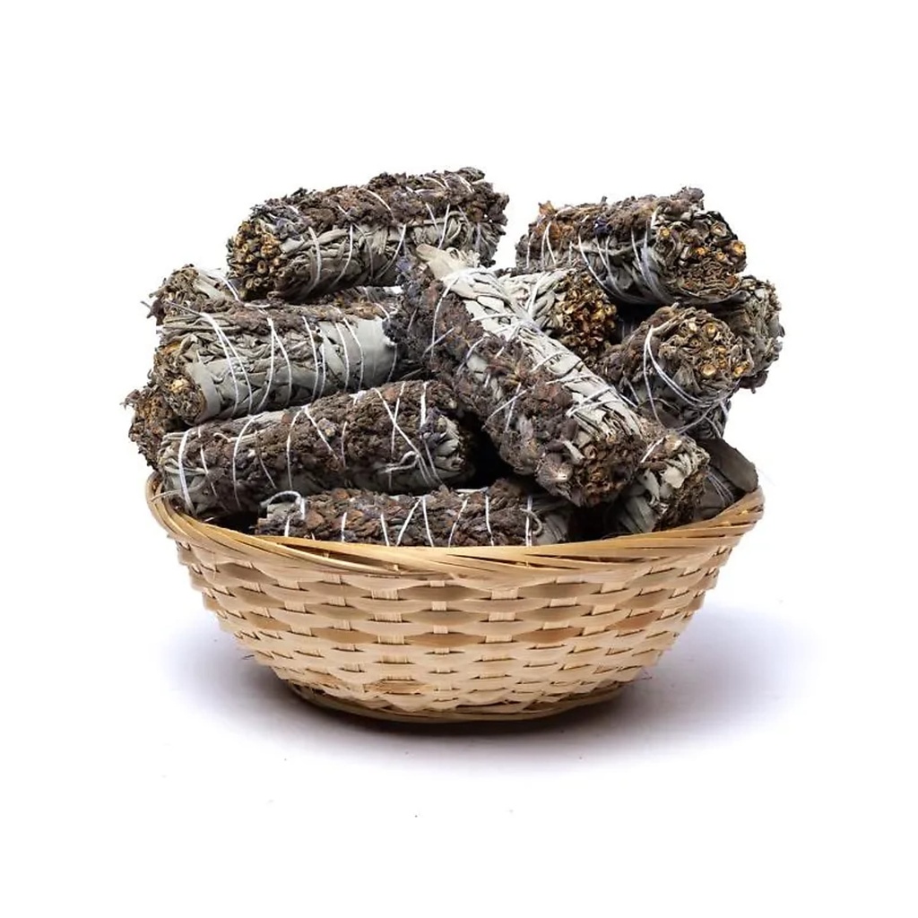 Sauge blanche smudge Lavande S - 24 dans un panier -- ±11x3,5 cm ; ±30-40g