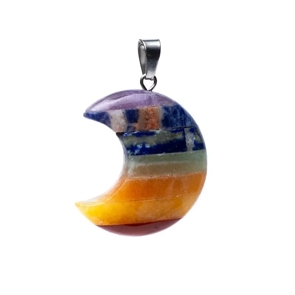 Pendentif en pierre précieuse en forme de lune des 7 chakras -- 3 cm