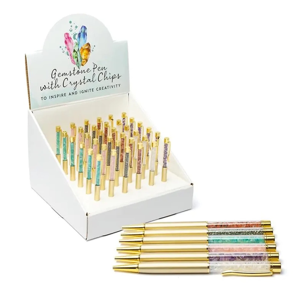 Stylos avec assortiment de pierres en présentoir -- 23x23x17cm