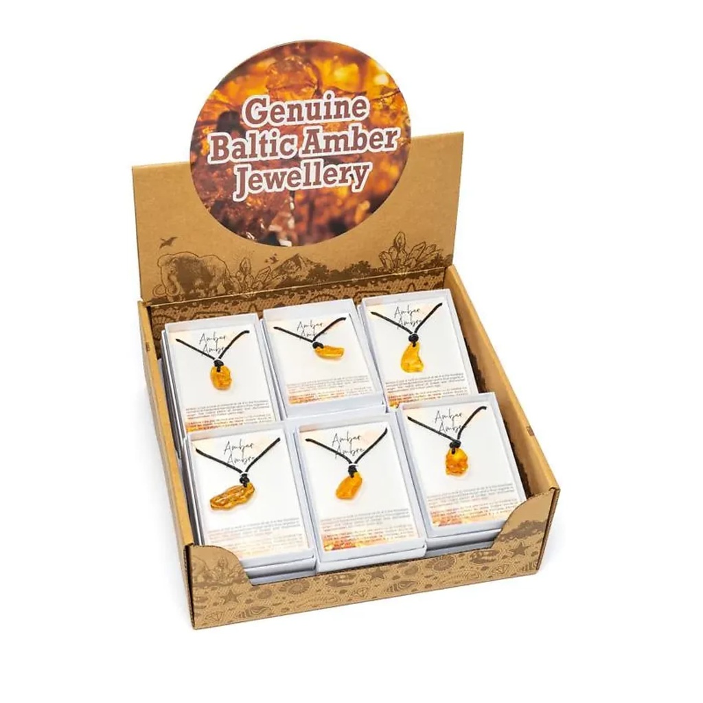 Pendentifs en ambre 12 pièces dans une boîte présentoir -- 24x25x9cm
