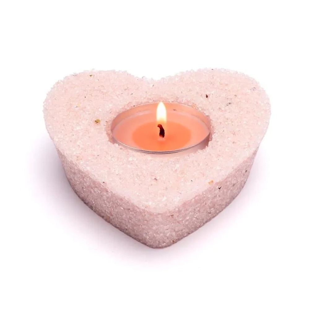 Bougeoir cœur en quartz rose -- 9,2 x 9 x 3,2 cm