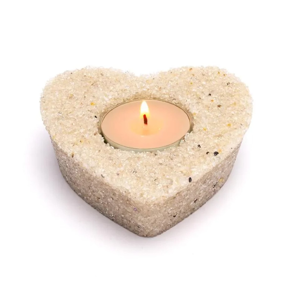 Bougeoir cœur en cristal de roche -- 9,2 x 9 x 3,2 cm