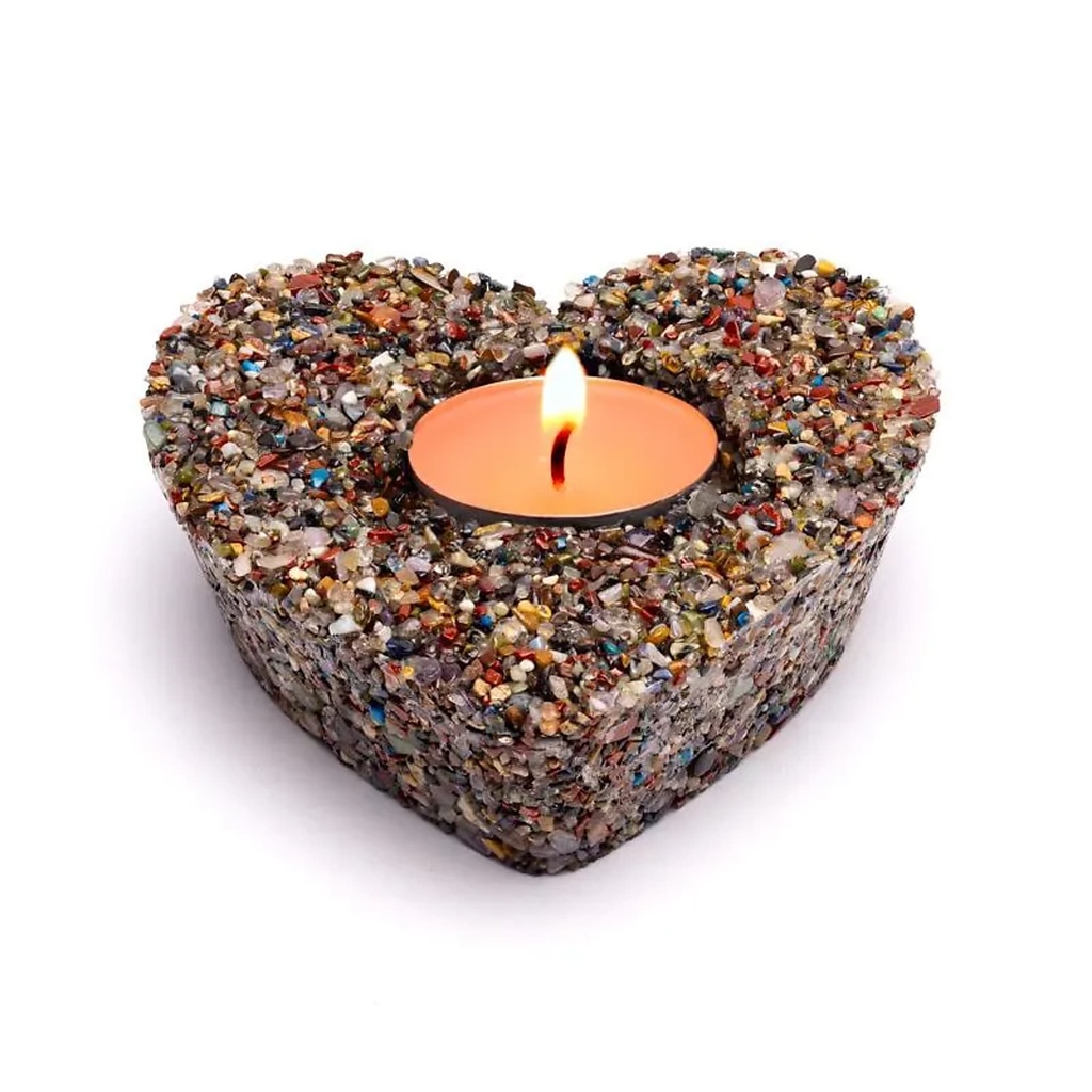 Bougeoir cœur pierres précieuses mélangées -- 9,2 x 9 x 3,2 cm