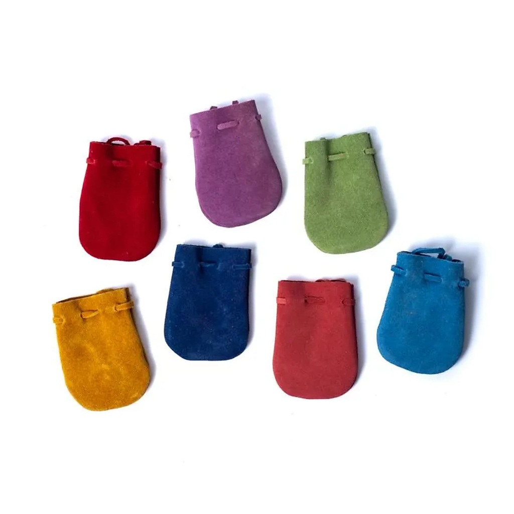 Pochettes en Suède 7 couleurs de chakras -- 7,5x5,5cm