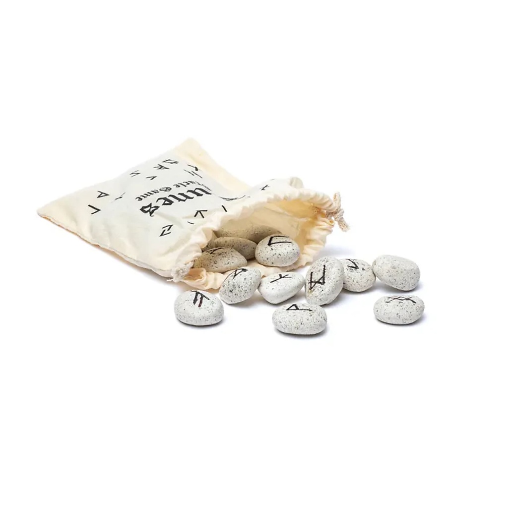 Jeu Oracle Runes en céramique dans un sac en coton - 155g