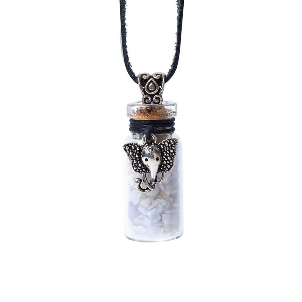 Fiole cadeau en verre sur corde Agate dentelle bleue et Ganesh -- 3,6 cm