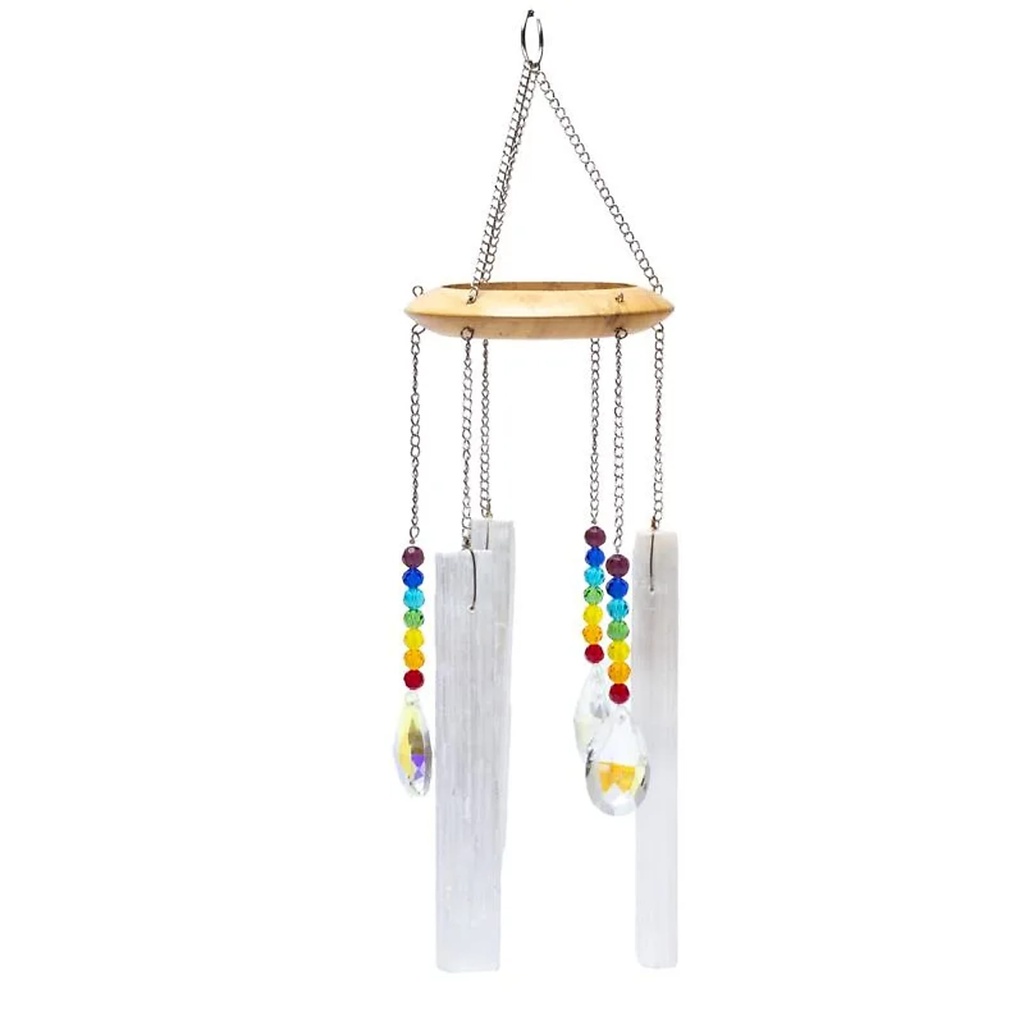 Pendentif fenêtre Cristaux Feng Shui & sélénite -- 35x9,5cm