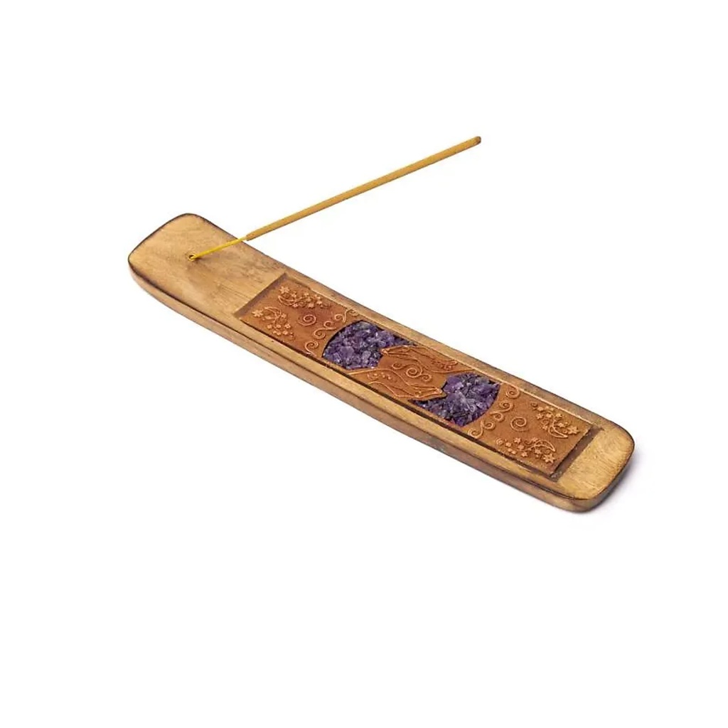 Porte-encens mains guérisseuses améthyste -- ±15,5x5cm