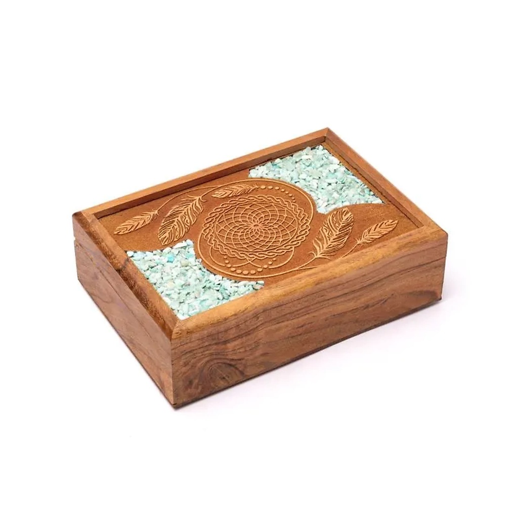 Boîte à tarot ou à bijoux attrape-rêves amazonite -- 18x12.5x5.5cm	