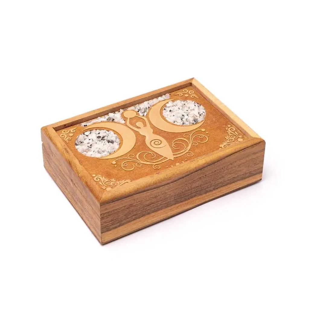 Boîte à tarot ou à bijoux déesse de la lune pierre de lune arc-en-ciel -- 18x12.5x5.5cm	