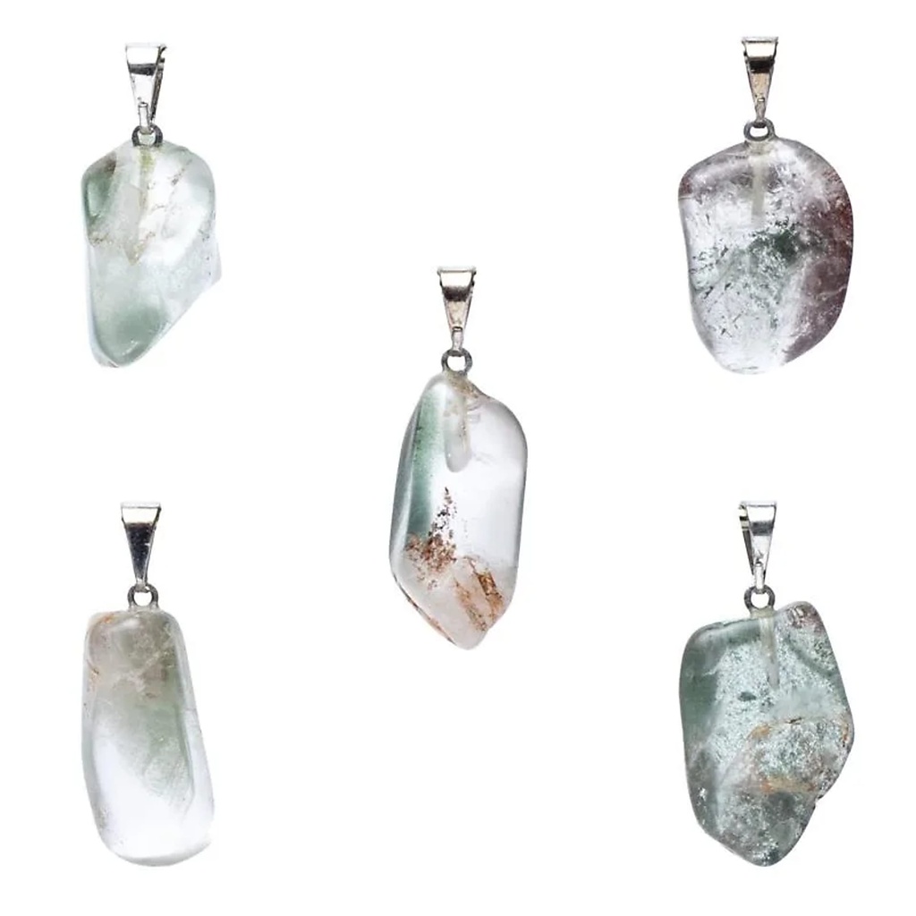 Pendentif en pierre précieuse lodolite (quartz chaman) percée -- ±2,5cm