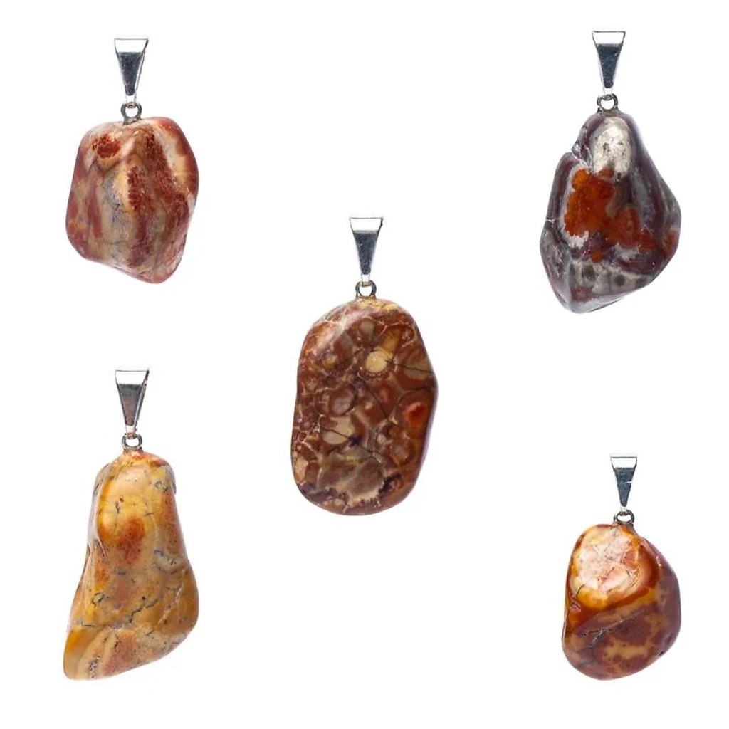 Pendentif en pierre précieuse jaspe oeil d'oiseau broche percée -- ±2,5cm