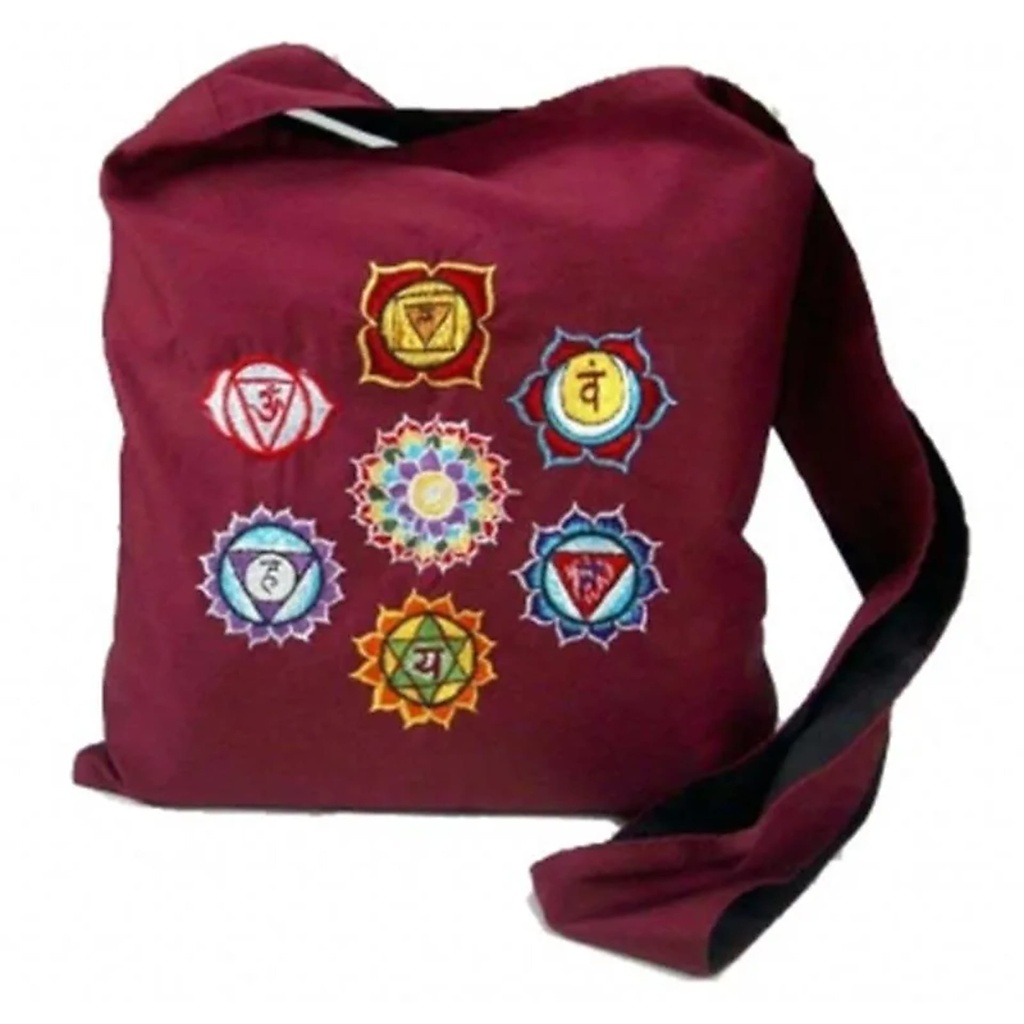 Sac en bandoulière Bordeaux symboles des Chakra | 32x32 cm