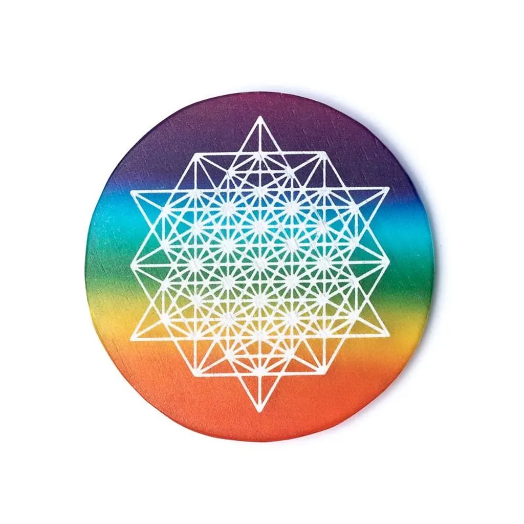 Dessous de verre en sélénite Tétraèdre 64 étoiles -- 85g