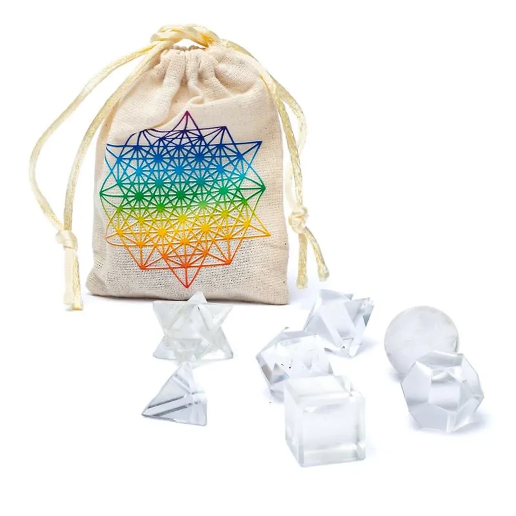 Ensemble de 7 pièces en cristal de roche géométrie sacrée -- ±6,7x9 cm