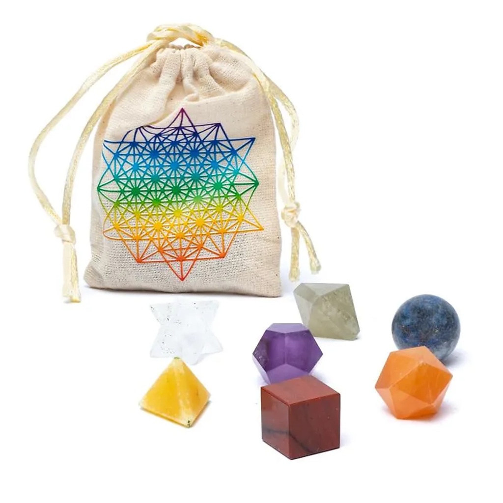 Ensemble de 7 pièces chakras géométrie sacrée -- ±6,7x9 cm