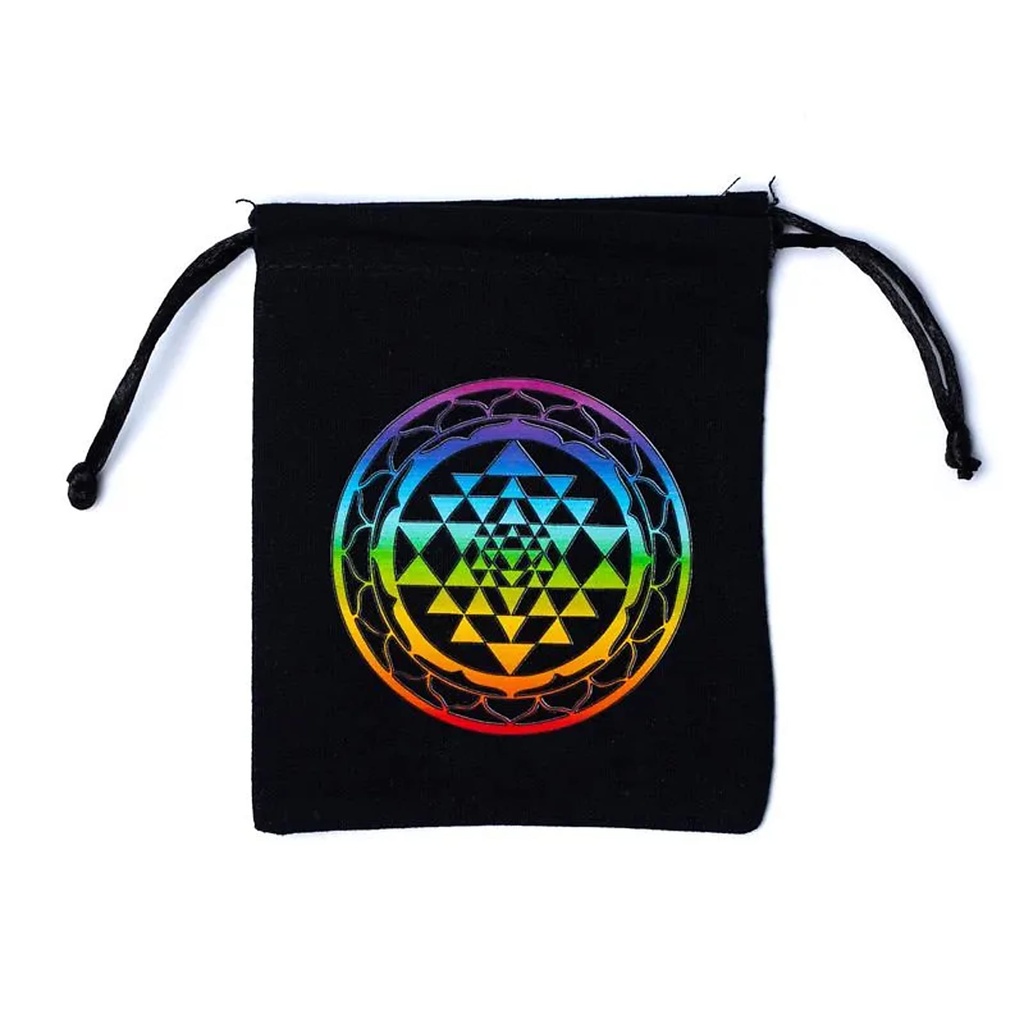Pochette en coton Sri Yantra noir -- 12x10,5cm