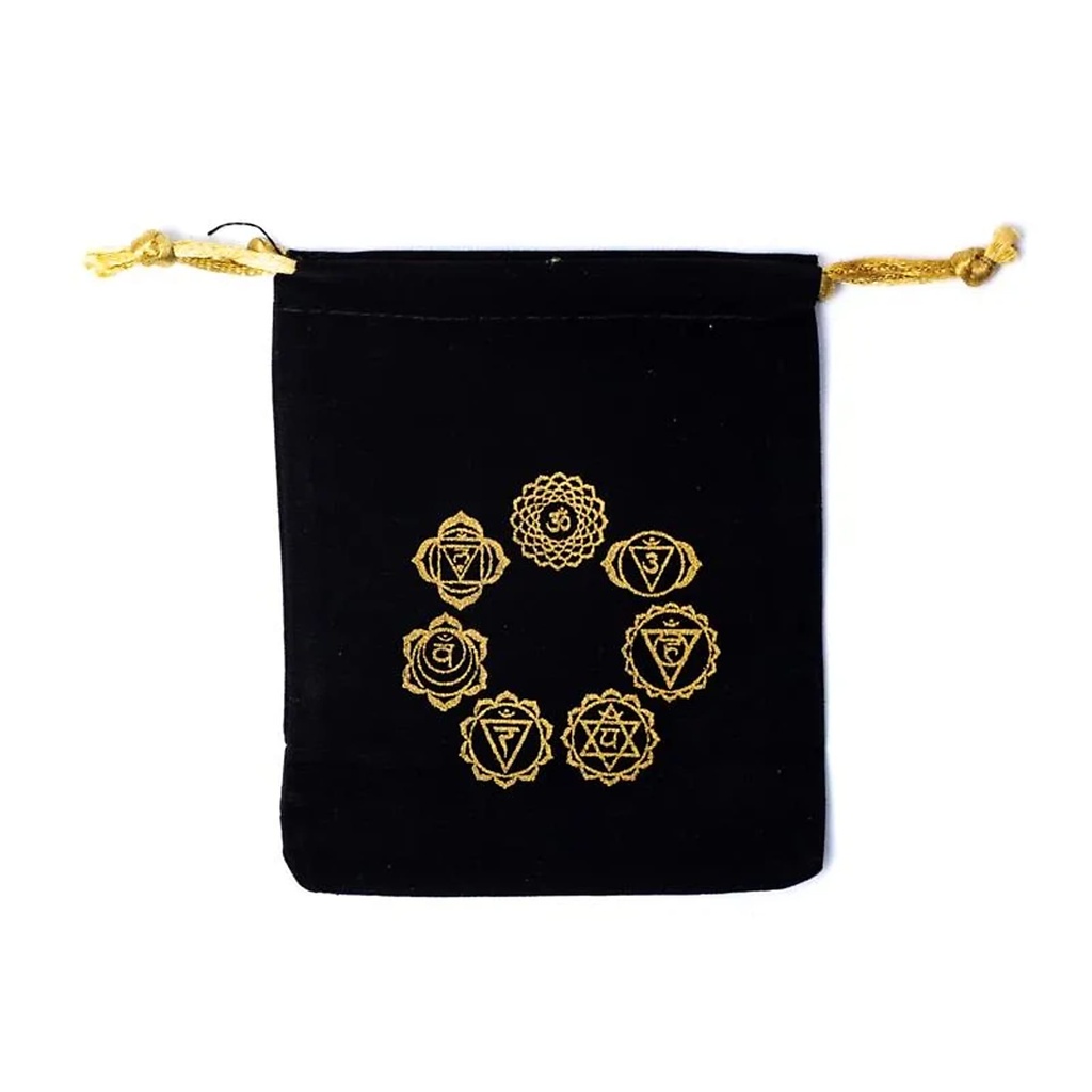 Pochette velours 7 symboles chakras -- 10x11cm