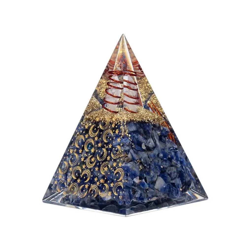 Pyramide d'Orgonite Sodalite avec lune et étoiles -- 6x6x8,5cm